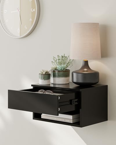 Floating Nightstand, Small Modern Floating Nightstand with Drawer, Floating Shelves for Bedroom, Bathroom (Black) - color: Black