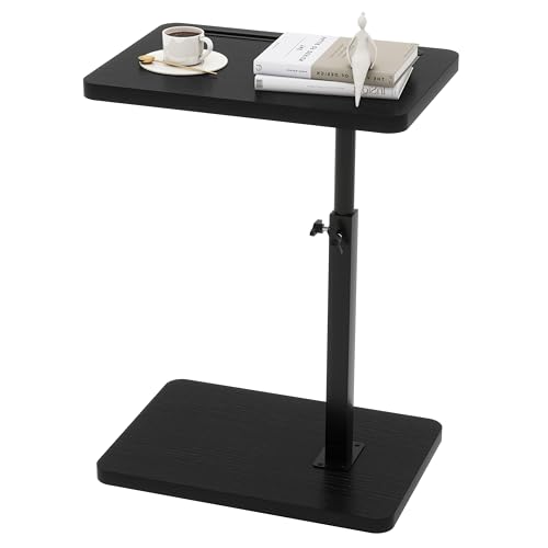 IBUYKE C Shaped Side Table,TV Tray Table,Black UTVT003B | 360° Swivel Height Adjustable,End Table for Small Spaces,with Phone & Tablet Slot, Small Coffee Snack Table for Sofa Bed - color: Black, size: Standard