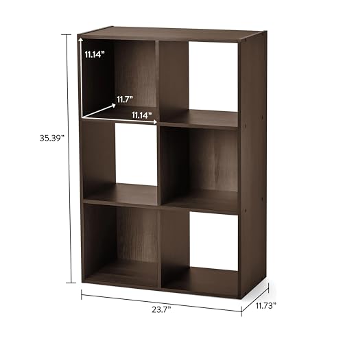 6-Cube Storage Organizer, Bookcase, 3 Open & 3 Closed Back Shelves, Vertical/Horizontal Placement, 11" Cubes (Espresso) - color: Espresso