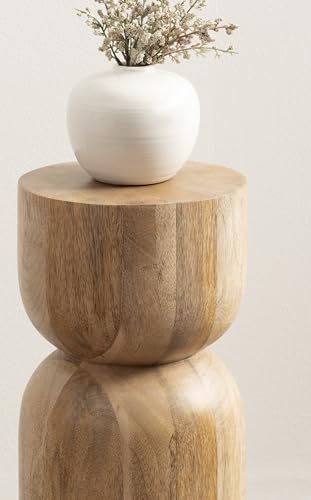 Kate and Laurel Teo Transitional Mango Wood Drink Table, 8 x 8 x 22, Natural Wood, Modern Sculptural Bedroom Nightstand with Unique Pedestal Table Design for Use as Indoor Plant Stand - color: Natural