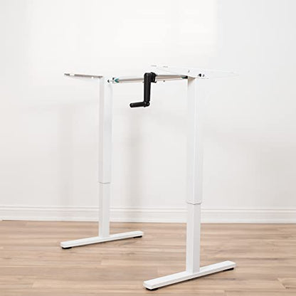 VIVO Compact Hand Crank Stand Up Desk Frame, White, DESK-M051MW | For 37 to 77 inch Table Tops, Height Adjustable, Ergonomic Standing Desk Legs, Foldable Handle - color: White