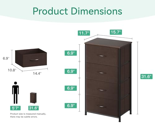 AODK Small Dresser for Bedroom with 4 Storage Drawers, Brown | Dressers Chest of Drawers Fabric Dresser with Sturdy Steel Frame, Dressers for Closet with Wood Top - color: Brown