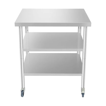 24x30x35in 3-Tier Stainless Steel Work Table with Casters & Foot Pads, Adjustable Shelves, 540 lbs Load Capacity, Heavy Duty Rolling Utility Cart for Garage, Kitchen, Hospital, Office, Commercial Use - size: 24 X 30 X 35 Inches