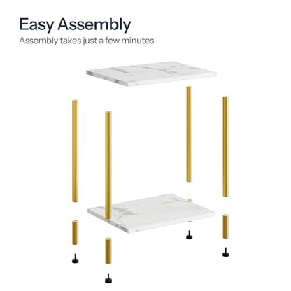 HOOBRO End Tables Set of 2, Small Side Table, Nightstand with 2-Layer Storage Shelves, Sofa Table for Small Spaces, Living Room, Bedroom, Stable Frame, Easy Assembly, Gold and Marble DM09BZP201 - color: Marble + Gold