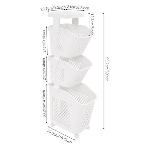 3 Tier Laundry Basket Holder, Utility Laundry Basket with Wheels Clothes Storage Organizer Cart Removable Rolling Laundry Hampers for Bathrooms Bedrooms Kitchen - size: 3-Tier