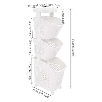 3 Tier Laundry Basket Holder, Utility Laundry Basket with Wheels Clothes Storage Organizer Cart Removable Rolling Laundry Hampers for Bathrooms Bedrooms Kitchen - size: 3-Tier