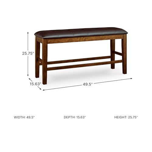 Signature Design by Ashley Upholstered Counter Height Dining Bench, Brown | Space-saving 50-in backless solid wood frame, Plush combination of leather and faux leather cushion, Ralene Series - color: Medium Brown, style: Counter Height Bench