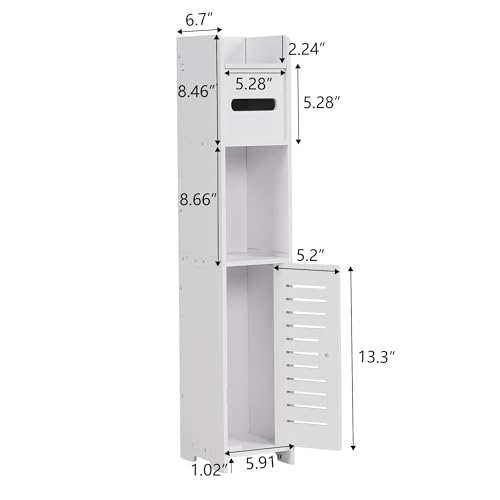 VECELO Storage Cabinet for Small Spaces,Skinny Toilet Paper Holder Stand with Anti-Drop Fence and Roller Storage, White - size: CV1