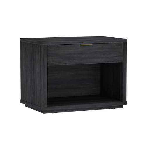 Manhattan Comfort Evelyn Modern Nightstand with Drawer & Open Shelf, Minimalist Bedside Table with Smooth Rounded Edges & Raised Mop Base, Versatile Accent Table, Set of 1, Charcoal Grey - size: Set of 1