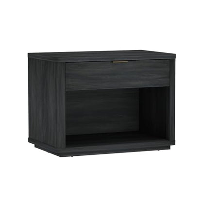 Manhattan Comfort Evelyn Modern Nightstand with Drawer & Open Shelf, Minimalist Bedside Table with Smooth Rounded Edges & Raised Mop Base, Versatile Accent Table, Set of 1, Charcoal Grey - size: Set of 1