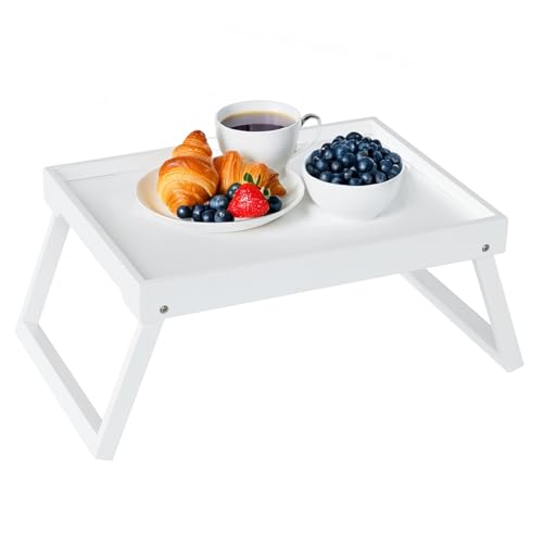 RRX Bed Tray Table with Folding Legs, Breakfast in Bed Tray (1, White) | Bed Trays for Folding Table Eating, Kitchen Serving, Food, Sofa, Snacking or Working, Laptop Desk Dinner, Snack Tray - color: White