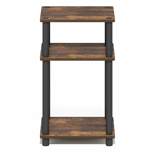Furinno Turn-N-Tube 3-Tier Toolless Side Table, Narrow Printer Stand with Open Shelf, End Table, Night Stand, for Living Room, Bedroom, Amber Oak - color: Amber Oak/Black