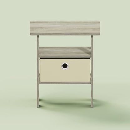 Ipoh End Table, Nightstand, Side Table with Bin Drawer for Small Spaces, Living Room, Bedroom, White Maple - color: White Maple/Ivory