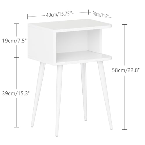 White Nightstand Set of 2, Small Bed Side Table for Small Spaces, Mid Century Modern Nightstand End Table with Open Storage, Side Table for Bedroom Living Room, MLBZ20W-2 - color: White