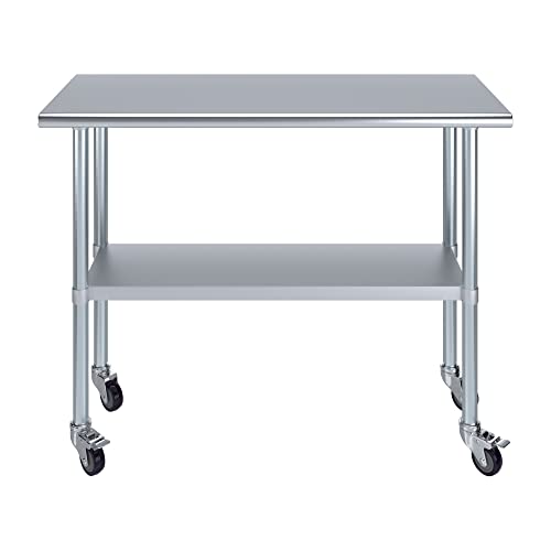 AmGood 48" Long x 18" Deep Stainless Steel Table with Casters - size: 48" Long x 18" Deep