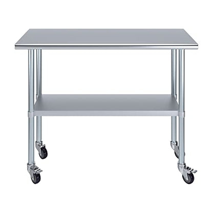 AmGood 48" Long x 18" Deep Stainless Steel Table with Casters - size: 48" Long x 18" Deep