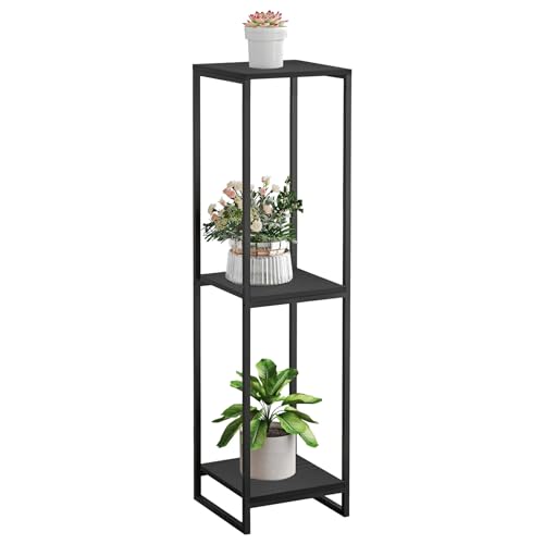 46" Tall 3-Tier Corner Plant Stand Indoor, Black | Functions as Flower Pots, Shelf, Decor Rack, Holder; Metal Frame with MDF Boards; for Living Room, Balcony; Modern Design