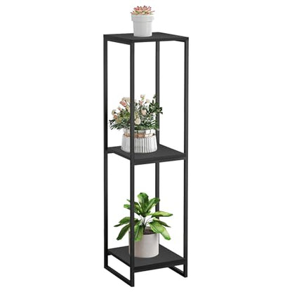 46" Tall 3-Tier Corner Plant Stand Indoor, Black | Functions as Flower Pots, Shelf, Decor Rack, Holder; Metal Frame with MDF Boards; for Living Room, Balcony; Modern Design