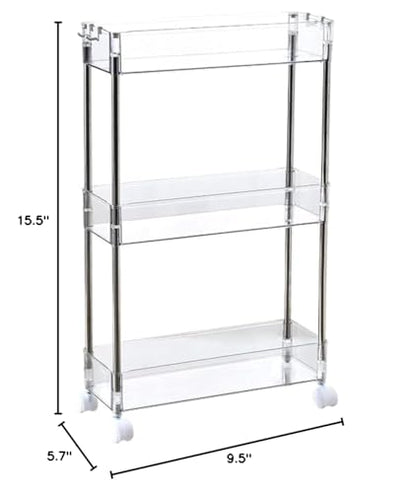 Chris.W Slim Storage Cart 3 Tier with Wheels, Clear Bathroom Cart Organizer, Mobile Shelving Unit Rolling Utility Cart, Slide Out Organizer for Kitchen, Bathroom, Laundry, Narrow Places, Office 5.2" W - size: 5.2" W