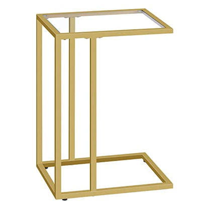 HOOBRO C Shaped End Table, Glass Side Table with Metal Frame, Gold Coffee Table for Small Space, Modern Style, for Living Room, Gold GD03SF01G1 - color: Gold