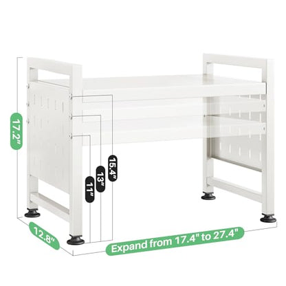 Microwave Stand, 2-Tier Expandable(17.4"-27.4") Microwave Oven Rack, Heavy Duty Adjustable Shelf with 9 hooks, Kitchen Organizer Storage Shelves for Pantry, Countertop, Coffee Bar, Office, Dorm, White - style: 2 Tier-White