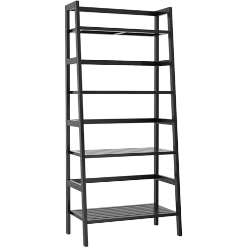 Homykic Bamboo Bookshelf 4-Tier Ladder Shelf, 49.2” Freestanding Open Bookcase Book Shelf Bathroom Storage Shelf Unit Plant Stand for Small Space, Living Room, Bedroom, Home Office, Black - color: Black
