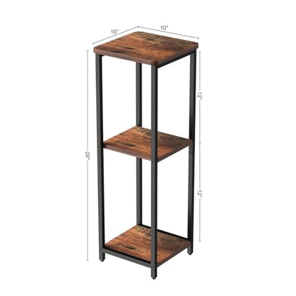 10" Wide Square Drink Table with Adjustable Feet - 3-Tier Small Side Table for Apartments, Balcony & Office | Space-Saving, Lightweight & Multi-Functional (Plants, Books, Drinks, Brown) - color: Brown, size: 3-Tier-10"wide