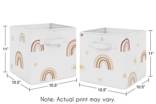 Sweet Jojo Designs Boho Rainbow Foldable Fabric Storage Cube Bins Boxes Organizer Toys Kid Baby Children - Set of 2 - Blush Pink Dusty Rose Gold Yellow Mauve Taupe Beige Bohemian Stars Sun Celestial - color: Boho Rainbow