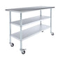 AmGood Stainless Steel Work Table with 2 Shelves and Casters | Metal Utility Table On Wheels (Stainless Steel Work Table with 2 Shelves + Casters, 60" Long x 24" Deep) - size: 60" Long x 24" Deep