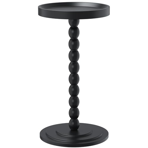 XNSDXV Round Side Table with Solid Wood Leg, Small Drink Table for Small Spaces, Martini Table with Raised Edge, Pedestal Side Table for Living Room, Bedroom,Sofa and Couch (Black) - color: Black