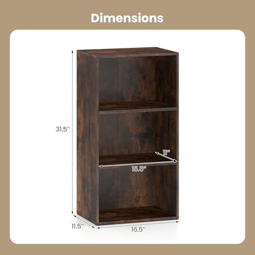 Giantex 3 Tier Bookcases Set of 2, 31.5" Bookshelf Cube Storage Organizer, Open Storage Cabinet Multi-Functional Home Office Bedroom Furniture Display Bookcases, Rustic Brown - color: Rustic Brown