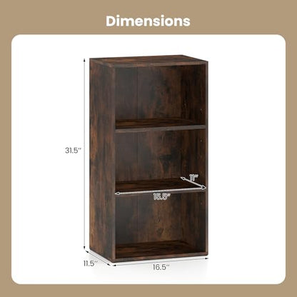 Giantex 3 Tier Bookcases Set of 2, 31.5" Bookshelf Cube Storage Organizer, Open Storage Cabinet Multi-Functional Home Office Bedroom Furniture Display Bookcases, Rustic Brown - color: Rustic Brown