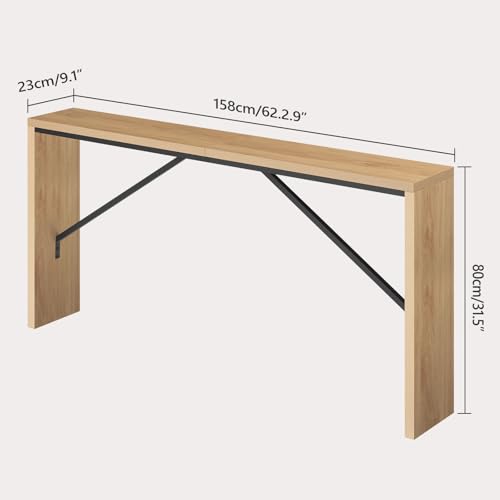 MAHANCRIS Console Table, 62.2" Long Sofa Table Behind Couch, Narrow Entryway Table, Farmhouse Dining Table with Angled Metal Frame, Industrial Console Table for Entryway, Natural CTNB15801 - color: Natural, size: 62.2"L x 9.1"W x 31.5"H
