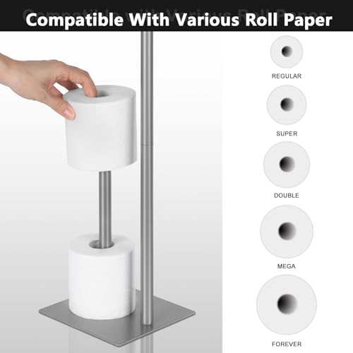 Toilet Paper Holder Stand Silver Toilet Paper Roll Holder for Bathroom, Freestanding Metal TP Holder with Reserve Toilet Tissue Storage Shelf, Holds Up to 4 Rolls of Paper - color: Silver