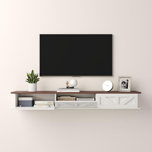 HedoAjim White Floating TV Stand for 43 55 65 70 inch TV, Entertainment Center Media TV Console Shelf and Storage Drawers for Wall for Living Room Bedroom