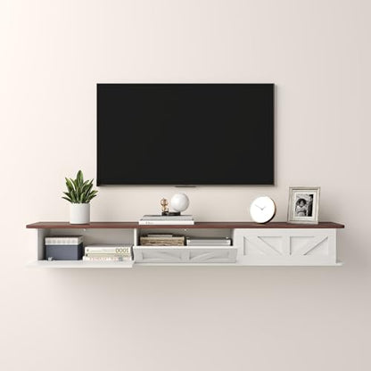 HedoAjim White Floating TV Stand for 43 55 65 70 inch TV, Entertainment Center Media TV Console Shelf and Storage Drawers for Wall for Living Room Bedroom
