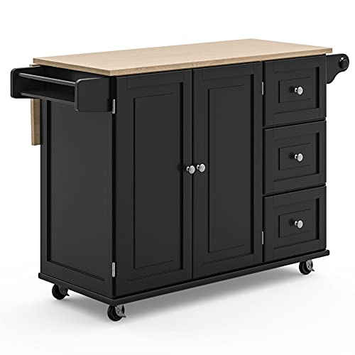Homestyles Dolly Madison Black Mobile Kitchen Island Cart with Wood Drop Leaf Breakfast Bar - color: Black