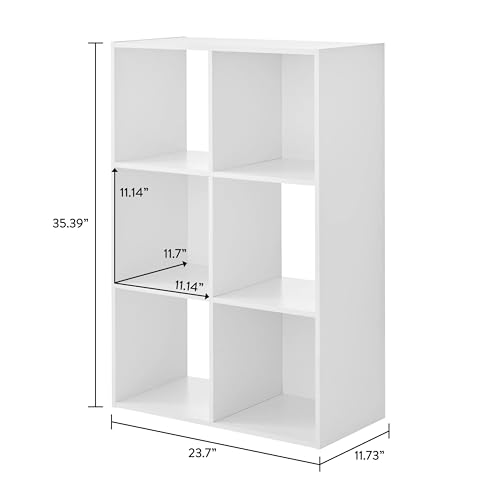 6-Cube Storage Organizer, Bookcase, 3 Open & 3 Closed Back Shelves, Vertical/Horizontal Placement, 11" Cubes (White) - color: White