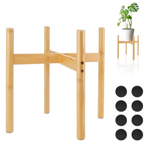 RETON Wood Plant Stand Indoor, Mid Century Modern Indoor Plant Stand, Wooden Plant Holder, Modern Bamboo Flower Pot Stand for Indoor, Outdoor, Garden, Yard, Office (13in, Large) - size: Large