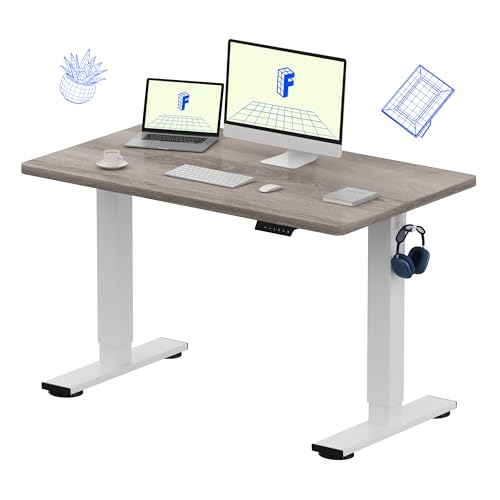 FLEXISPOT EN1 48"x30" One-Piece Standing Desk, Gray Wood | 1" Thick Seamless Desktop, 176 LBS Capacity, Home Office Use, 4 Memory Presets, Dual Monitor Setup, Anti-Collision Protection - color: Gray Wood (White Frame), size: 47.6 x 29.5 in