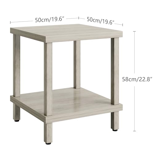 MMEOLUOOK Large End Table Square Side Table Modern Sofa Table 20 Inch Industrial Coffee Table NightStand with 2-Tier Storage Shelf for Living Room Bedroom Oak Grey MLBZ06Z - color: Oak Grey