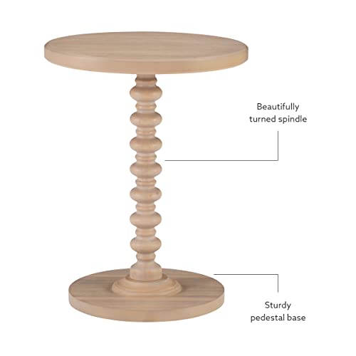 Powell Tarkin Round Natural Wood Turned Spindle Pedestal Side Accent Table - color: Natural
