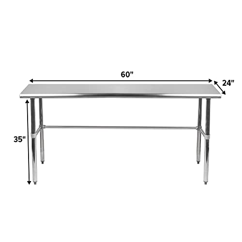 60" x 24" Stainless Steel Open Base Work Table – NSF Certified Commercial Utility Table with Galvanized Legs for Kitchens, Labs, and Garages - size: 60"x24"