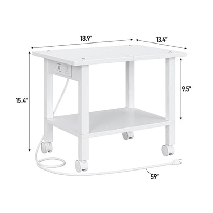 TUTOTAK Printer Stand, 2 Tier Rolling Printer Cart with Charging Station | Small Under Desk Printer Table with Wheels for Small Space, Office, Home, White PS01BW001P - color: White, size: 2 tier(18.9 x 11.8 x 15.4inchs)