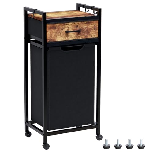 Timberer Laundry Hamper, Laundry Sorter, Rolling Laundry Basket with Drawer, 18 Gal (68 L), Pull-Out and Removable Oxford Fabric Bags, Black and Rustic Brown - color: Black + Rustic Brown, size: 1 Bags (16.9"L x 11.8"W x 39.6"H)