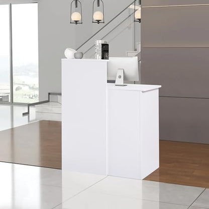 Reception Desk with Counter,Small Front Desk with Two Lockable Drawers,Cable Management Holes,Counter Table for Salon Lobby Office Home (White) - color: White