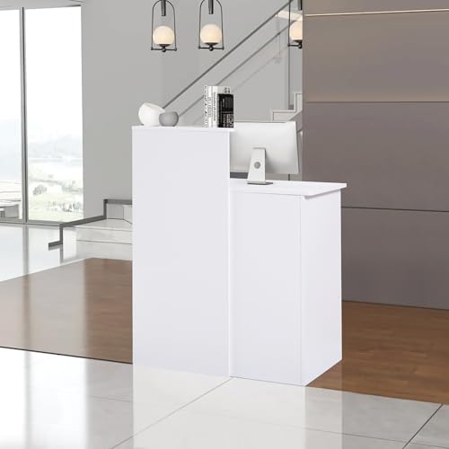 Reception Desk with Counter,Small Front Desk with Two Lockable Drawers,Cable Management Holes,Counter Table for Salon Lobby Office Home (White) - color: White