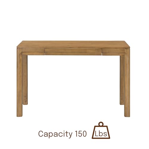 NTC Flow Modern Wooden Rectangle Desk Table with Hidden Drawer – Waterproof & Heat Resistant - Teak Look - color: Teak Look, size: 47 Inch, style: Desk