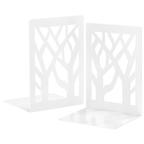 VFINE Withe Bookend 2-Piece, Tree Design Bookends for Shelves, Metal Book Ends for Desk, Decoration Stylish Bookshelf Bookends for Home Office School Supplies - style: White bookend 1 pair