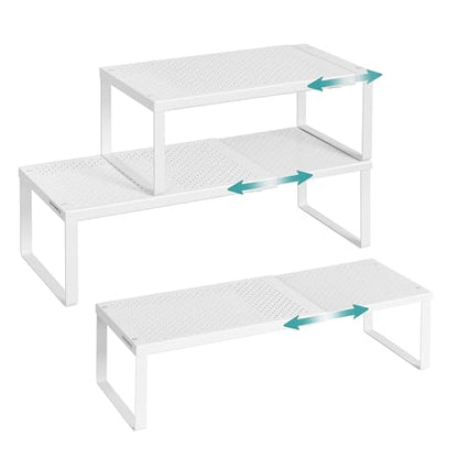 SONGMICS Spice Racks, Set of 3 Expandable Kitchen Countertop Shelves, Small Cupboard Organizers, Metal, Space-Saving Tabletop Shelves, Matte White UKCS403WC01 - color: Matte White, size: Set of 3